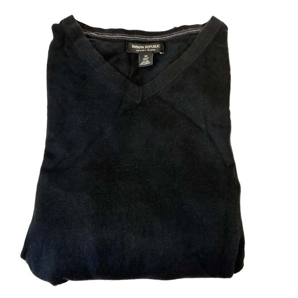 Banana Republic Luxury Blend Silk Cashmere V-Neck Sweater Black Size M